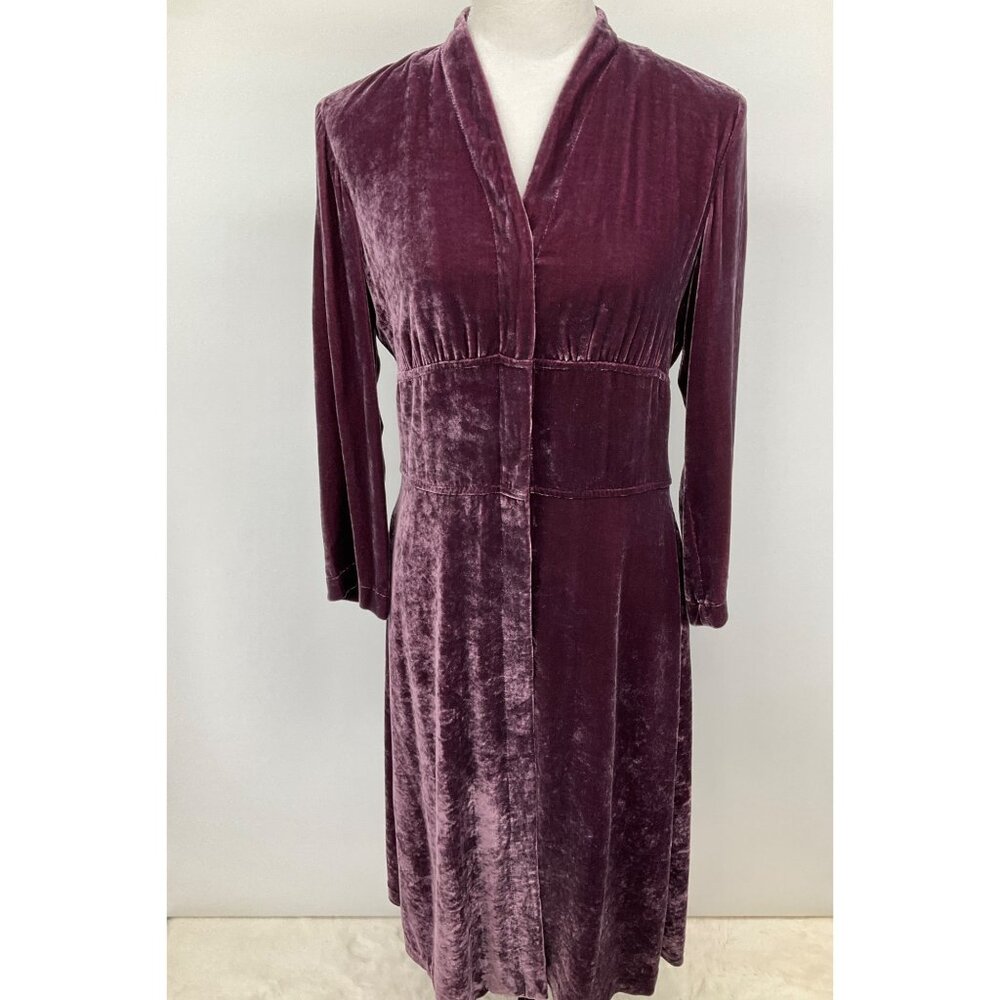 J Jill Crushed Velvet  Duster Dress size 4, Purple 10 hidden buttons - Picture 2 of 11